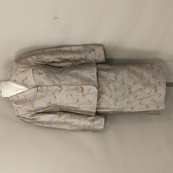 Custom Silk Suit Bespoke Embroidered Taupe Gold Skirt Jacket szApx8 See Measurem